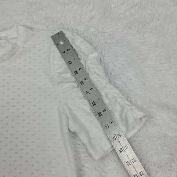 DR2 Womens Blouse White Knit Dot Crew Neck Puff Short Sleeve Pullover‎ XS New - Picture 5 of 8